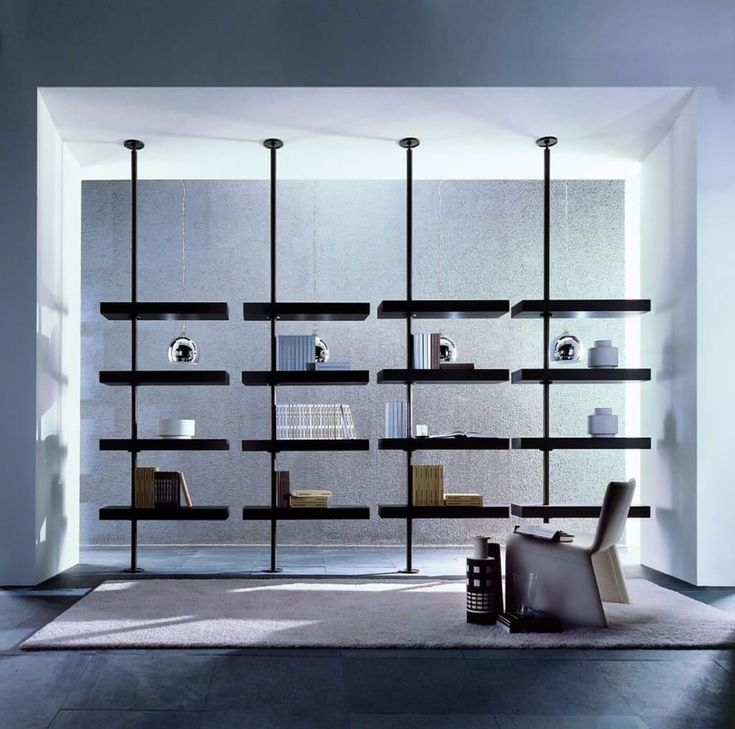 Contemporary And Minimalist Black Shelving-Unit | Sliding Room Dividers ... regarding Metal & Glass 55" Display Cabinet, Black