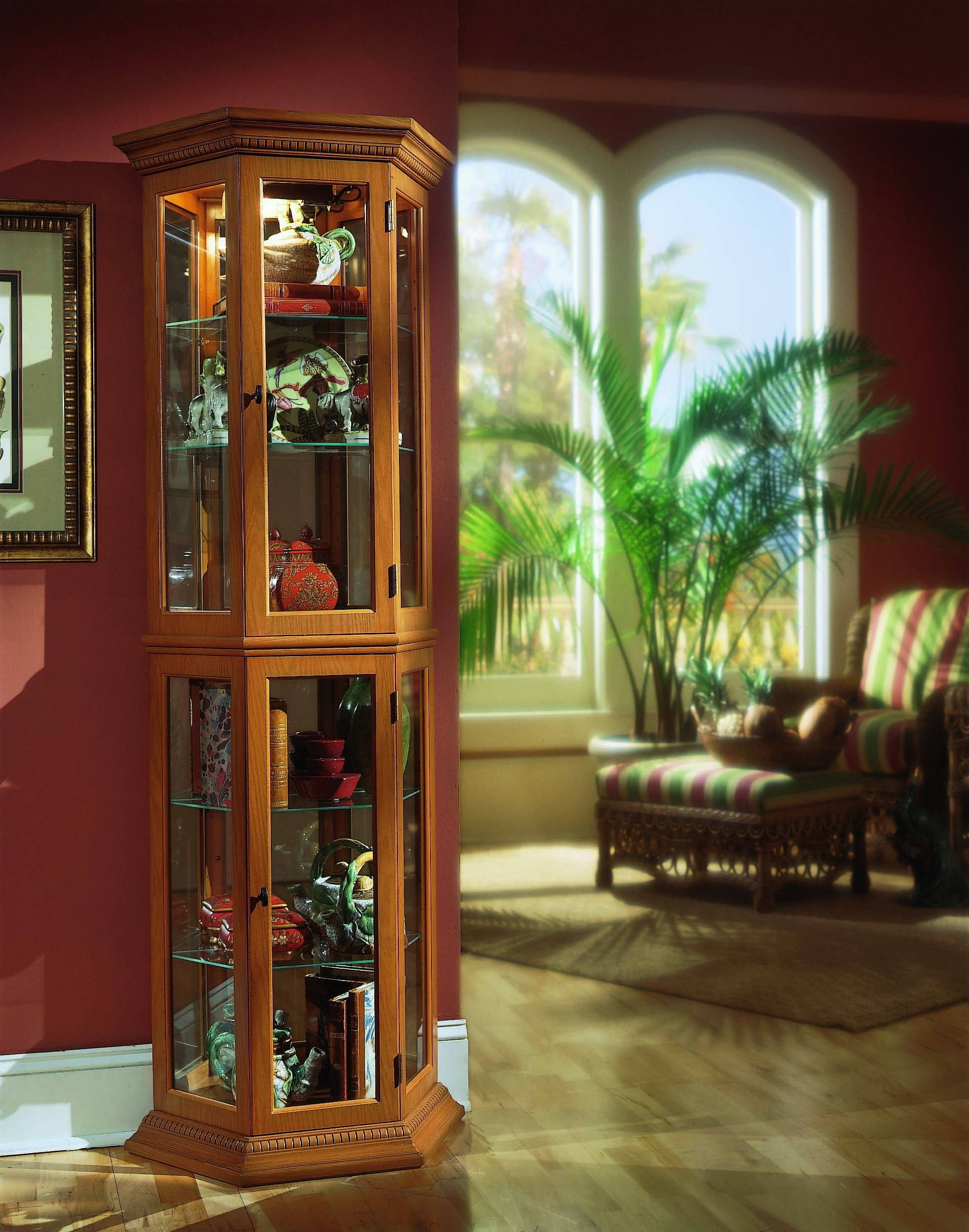 Oak Curio Cabinets - Foter in How the Bayshore 4-Door Curio Cabinet Transforms Rustic Interior Design Spaces