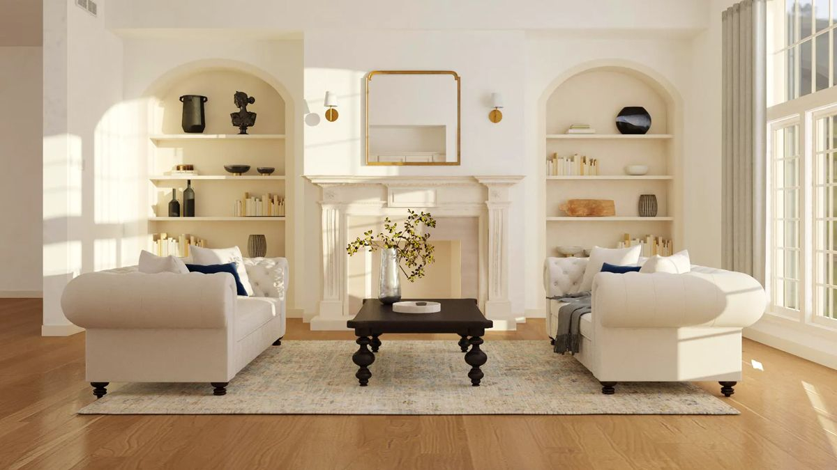 Symmetrical Balance In Interior Design in Black Iron And Glass Display Cabinet