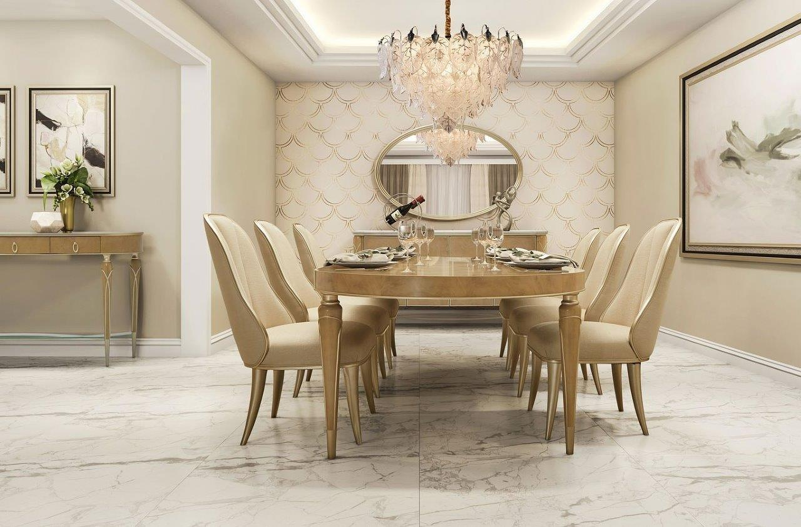 Villa Cherie Caramel Oval Dining Room Set By Michael Amini | 1Stopbedrooms pertaining to Villa Cherie Display Cabinet - Caramel