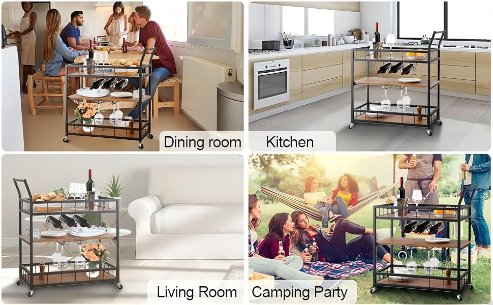 Amazon.com - Elehinser Bar Carts 3-Tier Mobile Kitchen Serving Carts ... regarding What Years of Testing Small Kitchen Carts Taught Us About Storage Capacity and Mobility