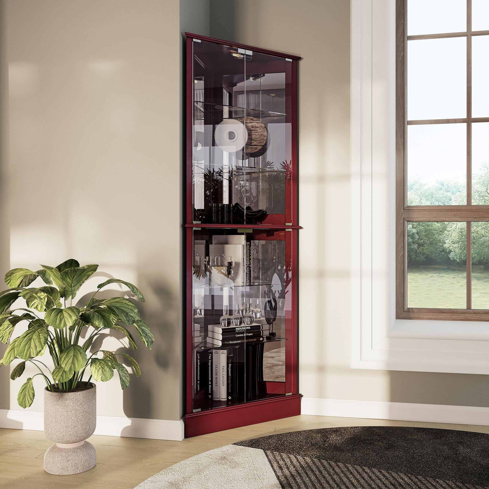 Amazon.com - Gpcrac Curio Cabinet Lighted Curio Diapaly Cabinet Wooden ... with Designing a Meaningful Display Space Inside Your Infinity Lighted Two Door Curio China Cabinet