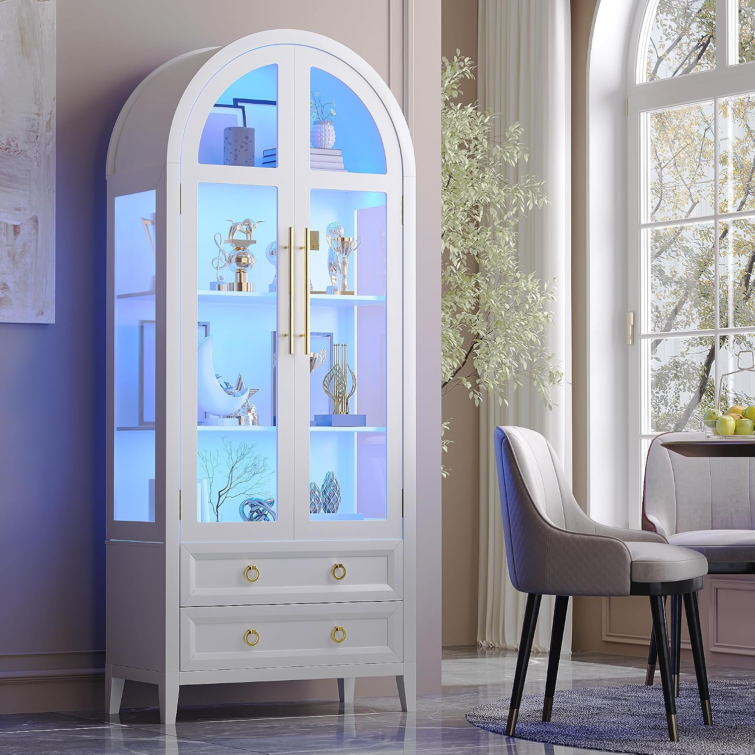 Amazon.com - Vlsrka 71 Inch Arched Curio Cabinet, Display Cabinet With ... with regard to Designing a Meaningful Display Space Inside Your Infinity Lighted Two Door Curio China Cabinet