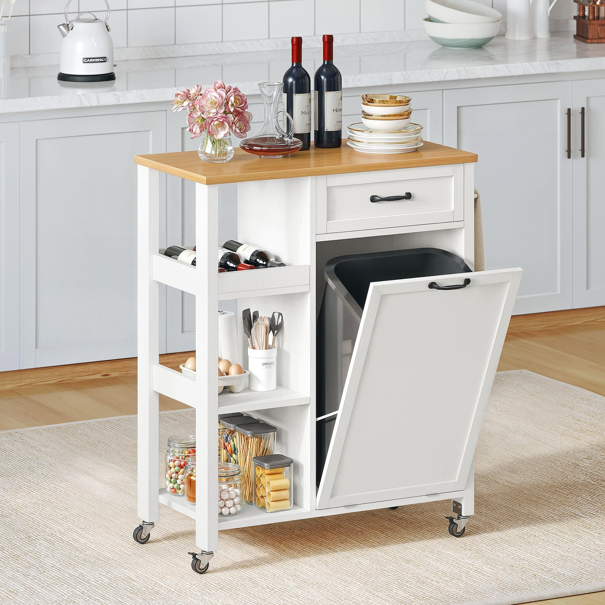 Amazon.com: Yitahome Small Kitchen Island Cart On Wheels With Trash Can ... throughout What Years of Testing Small Kitchen Carts Taught Us About Storage Capacity and Mobility