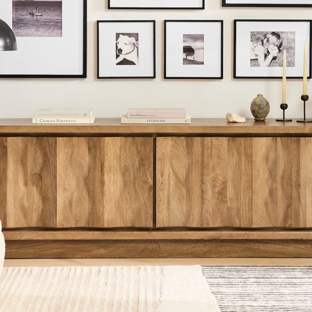 Carved Pattern Media Console (60"–80") | Rustic Media Console, Media ... in Hooker Furniture 628-85106 Melange 90"W 2 Drawer Oak Veneer - Dark Wood /