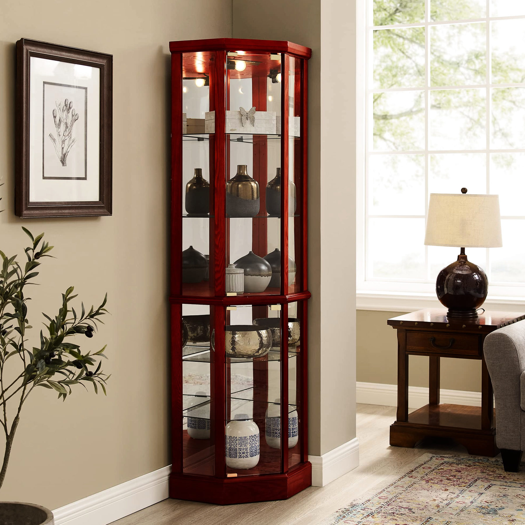 Corner Curio Cabinet With Glass | Showcase Family Heirlooms In A ... in How to Style Your Annewynd Curio Cabinet to Showcase Family Heirlooms
