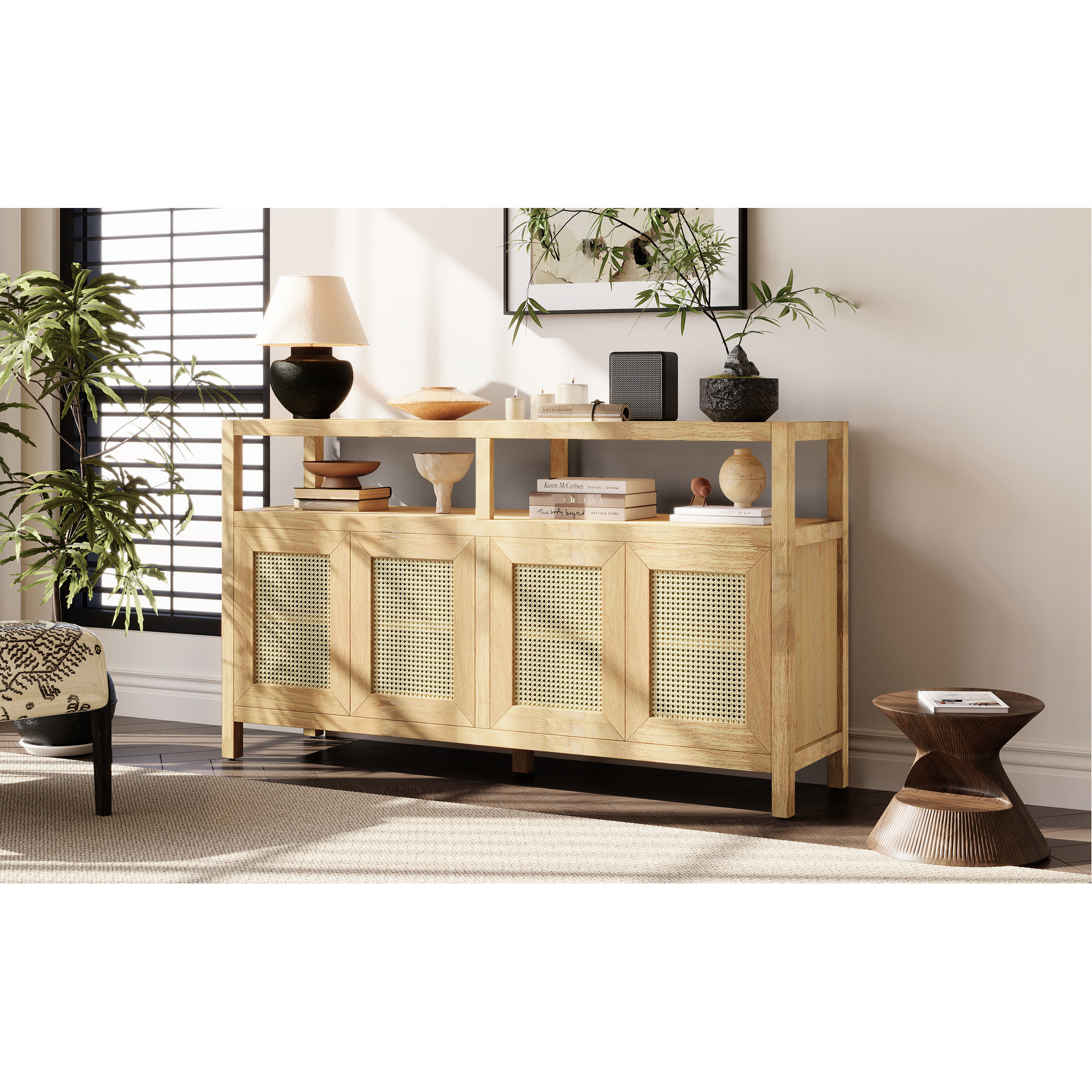 Dakota Fields Buffet Cabinet With Ash Veneer, 3 Shelf Adaptability, No ... pertaining to Crafting Warmth With the Uttermost Layton Fir Veneer Console Cabinet