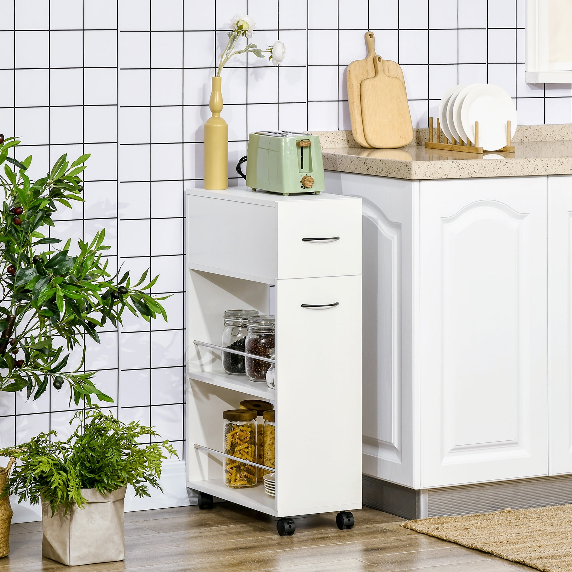 Homcom, 3-Tier Slim Storage Cart, 801-240V80Bk, Rolling Narrow Kitchen ... pertaining to Best Kitchen Cart For Small Kitchens