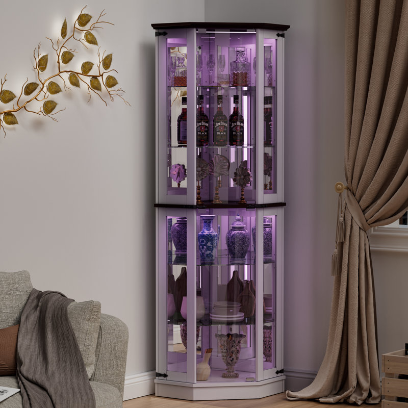 Ivy Bronx Dibbell 71'' Farmhouse Display Curio Cabinet With Led Lights ... intended for Designing a Meaningful Display Space Inside Your Infinity Lighted Two Door Curio China Cabinet