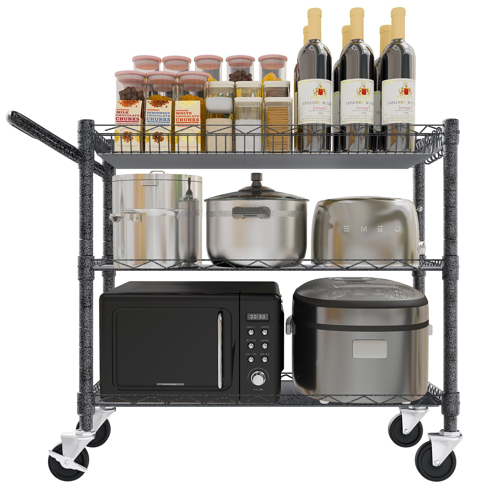 Ynn Rolling Carts With Wheels,3 Tier Rolling Cart With 990Lbs Capacity ... with Best Kitchen Cart For Small Kitchens